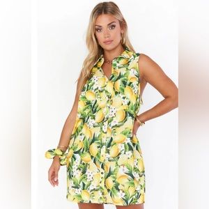 NWT Show Me Your MuMu ~ Basic Button Up Dress In Citrus Stretch. Size Medium